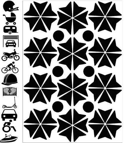 Biomar Labs - Reflektoren Fahrrad - Reflektierende Aufkleber Reflexfolie Schwarz Stickers Set (78 Stück) - für Fahrrad Roller - Reflektoren Kinder Kinderwagen - Selbstklebende folie D 79