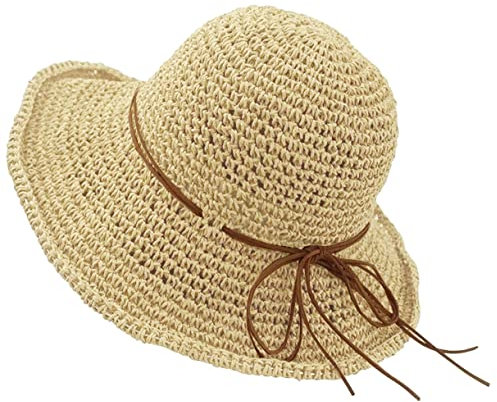 Schlapphut für Damen, faltbar, breite Krempe, Strohhut, Fedora, Strandhüte, Strohhut 011-beige, Einheitsgröße