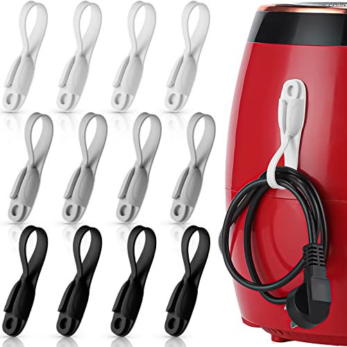 Fiada 12 Pcs Cord Bundlers Cord Organizer for Appliances, Self Adhesive Kitchen Sticky Silicone Holder Organizer for Air Fryer, Toaster, Home Decorations Accessories(Black, White, Gray)