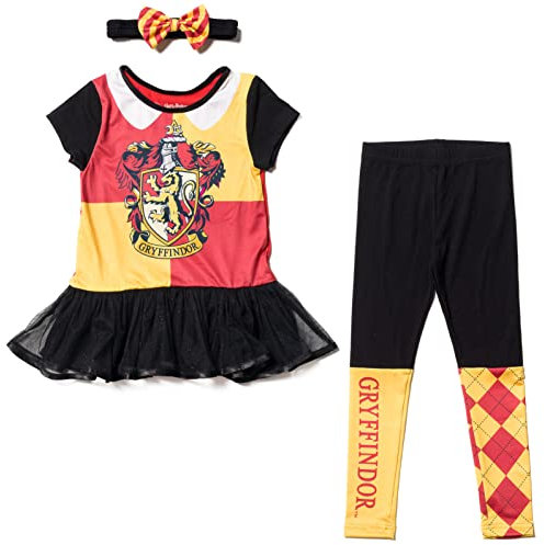 Harry Potter Gryfondor Ravenclaw - Set di 3 pezzi da ragazza, maglietta e fascia, Marrone/Giallo, 7-8