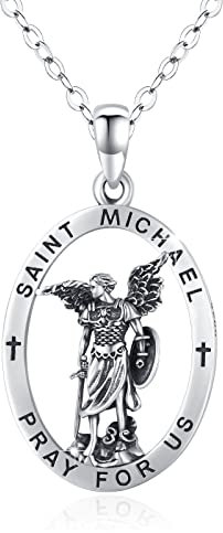 ZIPPICE Saint Michael Halskette/Saint Raphael Halskette 925 Sterling Silber Halskette Erzengel Anhänger Halskette Amulett Schmuck Geschenk für Herren Damen (Saint Michael Halskette)