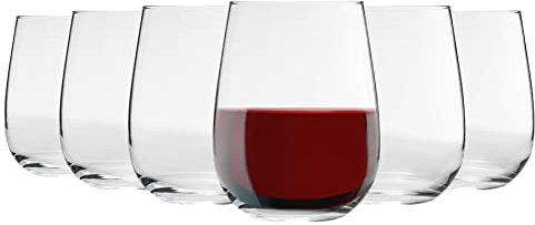 LAV Gaia Stemless Red Wine Glasses - 475ml - Clear - Pack of 6 - Large Kitchen Water Gin Cocktail Party Glass Tumbler Goblets Set
