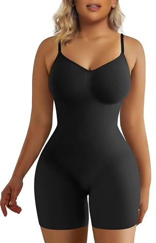 SHAPERX Shapewear for Women Tummy Control Bodysuit Mid Thigh Butt Lifter Body Shaper Shorts,SZ5218-2-Black-L/XL