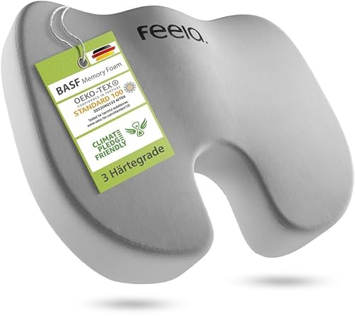 feela.® Orthopädisches Autositzkissen [3 Härtegrade] TESTSIEGER – Keilkissen für Autos – Besserer Sitzkomfort und Entlastung des Steißbeins – Autositz-Sitzerhöhung, Fahrersitzkissen (Hart)