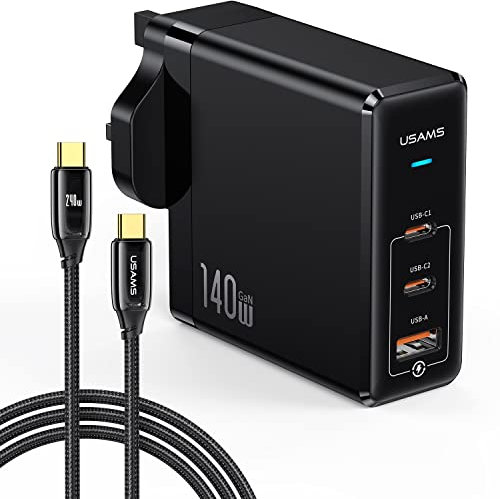 140W MacBook USB C Charger GaN III: PD 3.1 Type C Fast Charger Plug Compatible with MacBook Pro 16/15/14,Dell XPS 15/13,iPad Pro,iPhone 14 Pro/13/12/11/X, Galaxy S23,Steam Deck(with 240W 2M Cable)