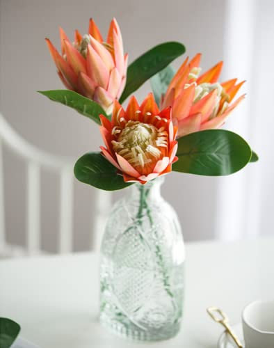 NatureMan Künstliche Blumen aus Seide, Protea Cynaroides, Kunststoff-Blumenarrangements, Dekorstrauß für Hochzeit, Tischdekoration, Rosa, Orange, 3 Stück