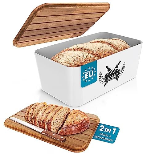 WOHNOASE® Brotkasten [FÜR ALLE BROTSORTEN] - inkl. 2 in 1 Deckel/Schneidebrett - Brotbox Kunststoff (BPA frei) - Brotaufbewahrung - (zertifiziertes Holz) - Toastbrot Aufbewahrungsbox - Bread Box