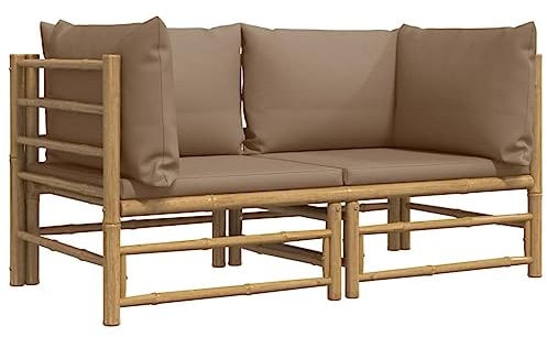 vidaXL Garten Ecksofa 2 STK., Gartensofa mit Taupe Kissen, Modular Sofa Garnitur für Garten Terrasse, Gartenmöbel Sitzgruppe Loungemöbel, Bambus