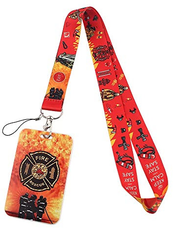 Lanyards für den Hals mit Metallschnalle, personalisiertes Lanyard mit Kartenhalter, für Ausweis, Schlüssel, Arbeitserlaubnis (Color : Firefighter, Size : 45cm)