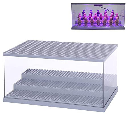 MARM Acryl Vitrine Schaukasten für Minifiguren Actionfiguren Bausteine, Minifiguren Vitrine für Lego Minifiguren, 3 Schichten (Grau)