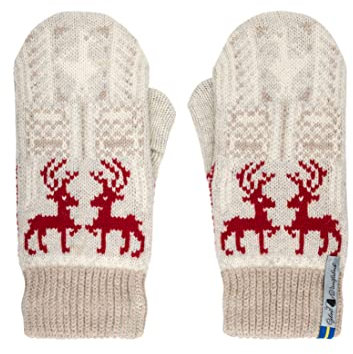 ÖJBRO VANTFABRIK Scania Michael Fäustlinge 4 Lagen natur/hellgrau/rot Gr. M 100% Merinowolle Handschuhe Strick warm weich - Hergestellt in Schweden