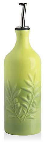 Sweejar Ceramic Olive Oil Dispenser Bottle, 20 Oz Relief Opaque Oil Cruet Protects Oil To Reduce Oxidation, Storage Oil, Vinegar, Soy Sauce, Coffee Syrup, Liquids, Set of 1 (Gradient Green)
