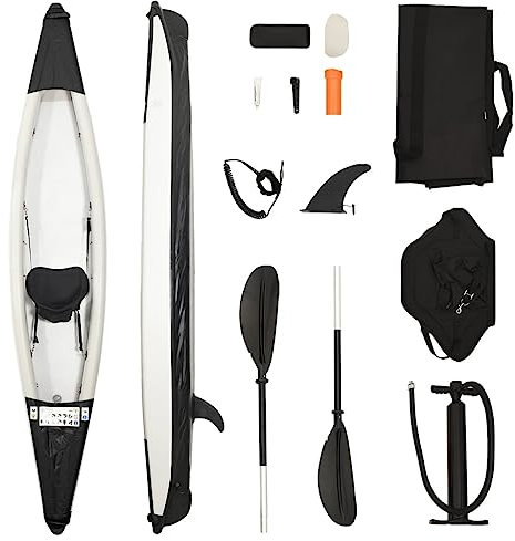 Festnight Kajak Aufblasbar 1 Personen Schwarz,Schlauchboot 1 Personen,Aufblasbares Kanu,Boot Aufblasbar,Aufblasbare Kajak 375x72x31 cm Polyester