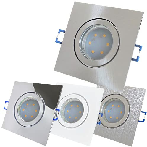 ETT Distribution GmbH LED Bad Einbaustrahler 230V inkl. 3 x 5W SMD Modul Farbe Chrom IP44 LED Einbauleuchten Neptun Eckig 3000K Deckenspots
