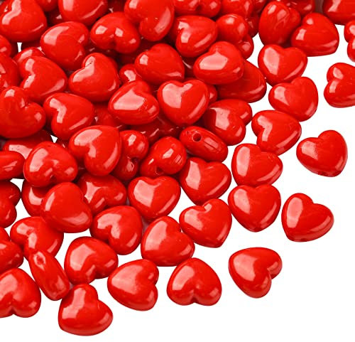 KitBeads 100 Stück Acryl-Perlen in Herzform, undurchsichtig, rot, lose Perlen für Schmuckherstellung, Großpackung
