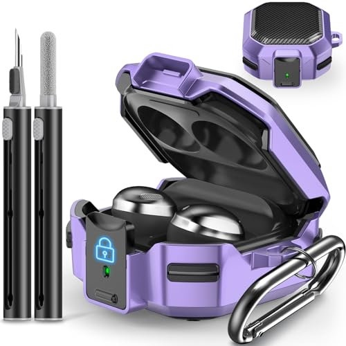 with Lock Carbon Fiber Case for Samsung Galaxy Buds Pro 2 Case/Galaxy Buds FE Cases 2023/Bud 2/Bud Live/G Bud Pro with Keychain and Cleaner Kit- Purple