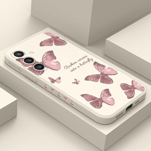 LEECG für Samsung Galaxy S23 FE Hülle, Kreative Blume Muster Design, Anti Fall Weiches Slim Silikon Dünne Handyhülle Cover für Samsung S23 FE, Schmetterling Reis Weiß