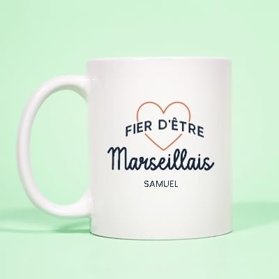 CADEAUX.COM - Mug Personnalisable - Fier d'être Marseillais - Mug Céramique - Tasse Classique Personnalisable- Résiste Au Micro Ondes et Lave Vaisselle - Idée Cadeau Original- Cadeau Homme, Femme