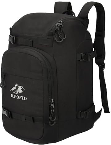 KEOFID Skischuhtasche für Damen und Herren, 50 l, Ski-Reiserucksack und Snowboardtasche, wasserdichte Skitasche für Brille, Handschuhe, Snowboard, Skihelm und Zubehör (Tusche Rückseite)