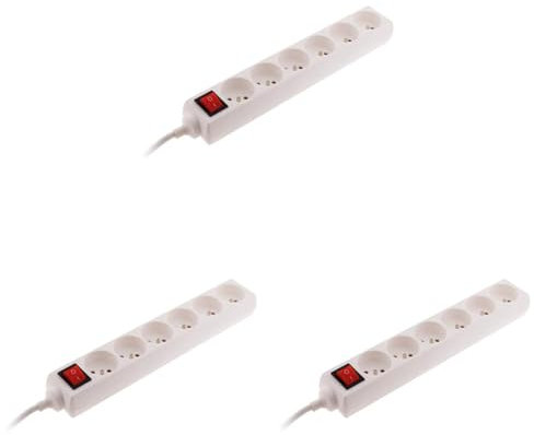 Bloc 6 Prises 16A 2P+T avec Interrupteur Blanc - Zenitech (Lot de 3)