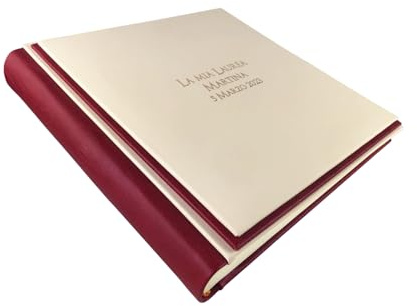 Fotoalbum - Eclissi Soft - handgefertigte Herstellung aus Kunstleder, personalisierbar mit Gravur. Ideal für Hochzeiten, Jubiläen und alle Veranstaltungen (Creme/Rot)