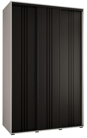 MEBLE KRYSPOL Davos 6 150 Schlafzimmerschrank mit DREI Schiebetüren - Moderner Kleiderschrank mit Kleiderstange und Regalen - 235,2x150x60 cm - Weiß Schwarz Schwarz