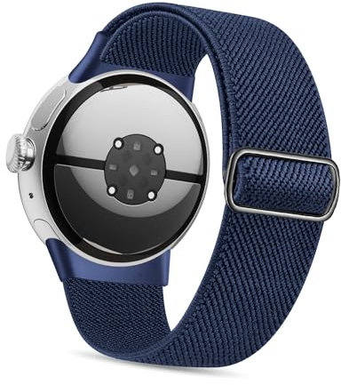 Kompatibel mit Pixel Watch 4/3 41mm/Google Pixel Watch 2/1, verstellbares elastisches geflochtenes Nylon Armband Sport Loop Riemen für Frauen Männer(Nachtblau)