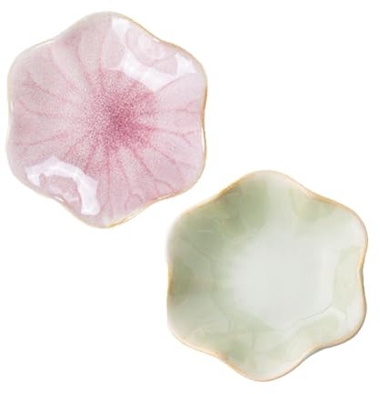 Feyarl Keramik Dekoschale 2 Stück,11cm Schmuckschale Schlüsselablage Schmucktablett Schmuck Organizer Ringschale Ringhalter Lotus Schale Wohnung Deko Geschenk(Rosa+Grün)