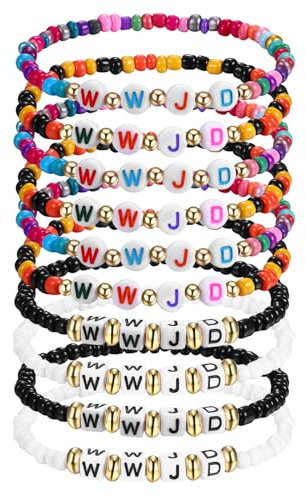 JewelryWe WWJD Armband Mädchen Perlenarmband: 10 Stück What Would Jesus Do Junge Teenager Jesus Religiöse Christliche Kugel Perlen Armbänder Buchstaben Freundschaftsarmbänder für Kirche Fundraisers