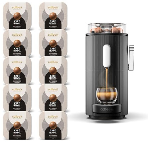 CAFE ROYAL SWITZERLAND PROFESSIONAL Machine à Café CoffeeB Globe Noir 1.3L avec 90 Coffee Balls Ristretto - 100% Compostables