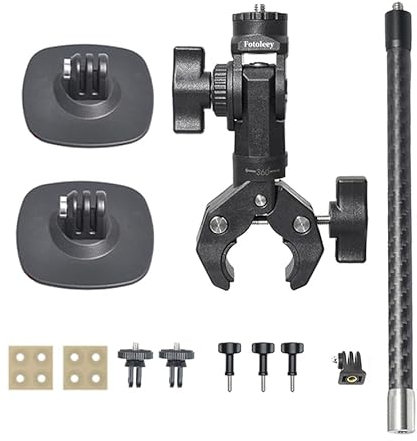 Fotoleey Universal Camera Mount for Motorcycle & Bicycle - Compatible with Insta360 X4, X3, X2, Ace Pro, Ace, Go Pro Hero 12 - Includes Handlebar Clamp, Extension Rod, and Helmet Mount