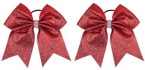 2 Stk große Glitzer-Cheer-Haarschleifen Cheerleader-Haargummis Funkelnde Pailletten-Ponytail-Halter Cheerleading-Haarscrunchies Sport-Haar-Accessoires Rot