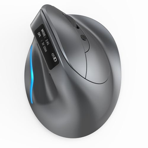 zelotes Ratón inalámbrico Bluetooth con Pantalla,Recargable,Tri-Modo (BT5.0/3.0+2.4G),4 Niveles 3200DPI,7 Botones,Ratón Vertical Ergonómico para Portátil,PC,Tablet