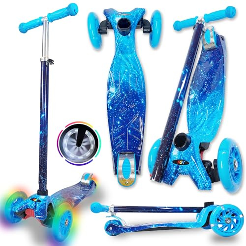 WeLLIFE Tretroller für Kinder und Mädchen, 3 LED-Räder, verstellbar von 3