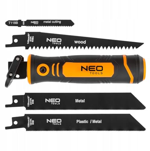 NEO TOOLS Universal Sägeblatt Halter - 4-teiliges Sägeblatt Set - kompatibel mit Stichsäge (T, U) & Säbelsäge (S) - Schnellwechsel ohne Werkzeug - ergonomischer 2-Komponenten-Griff
