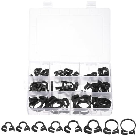 sourcing map 1 Set 48 Pcs Plastic Adjustable Double Snap Grip Hose Clamps(6.1-6.6mm, 8.1-8.6mm, 9.0-9.9mm, 12.3-14mm, 13.8-15.4mm, 16.3-18.1mm, 21.5-23.5mm, 24.5-26.1mm), Black