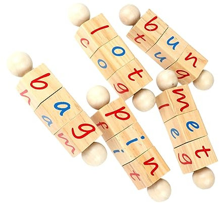 BESTonZON 1 Set Alphabet Toy Word Recognition Game Toy for Letters Block Toy Rotating Alphabet Block Word Rotating Game English Letters Block Child Wooden Game Card