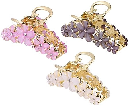 CRILSTYLEO 3pièces Pince à Cheveux Fleurs Clips à Cheveux Antidérapants Forme De Crabe Avec Accessoires Élégants Pour Usage Blanc Gris
