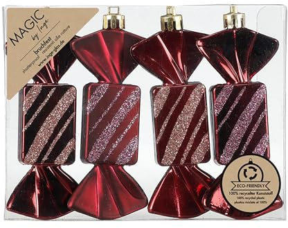 Inge-glas Christbaumschmuck Bonbons 10,5cm Kunststoff 4er Set - bruchsicher & mit Glitzer - Christbaumkugeln für Weihnachtsbaum - Weihnachtsbaumkugeln & Weihnachtsbaumschmuck Weinrot - Bordeaux Red