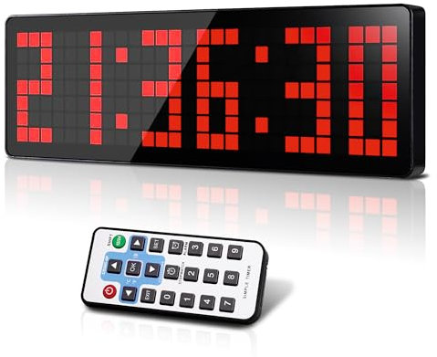Manoive Gym Timer,13.2 Digitale Wanduhr, LED Fitmess Timer mit Countdown/Up,Stoppuh für Zuhause,Workout,Outdoor Sportübungen, 3 Lautstärke- und Helligkeitsstufen