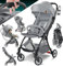 KIDIZ® Kinderwagen Premium Kinderbuggy klappbar Liegebuggy Sportwagen Faltbar 360°Räder 5-Punkt Gurt Inkl. Getränkehalter & Regenabdeckung, verstellbare Rückenlehne & Sonnenverdeck Grau