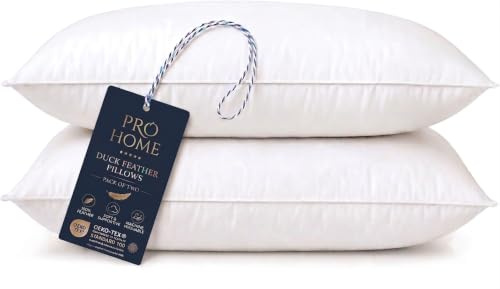 Pro Home 1200GSM Duck Feather & Down Pillows Luxurious Comfort Duck Down Pillow With Microfiber Cover Down Pillow Hypoallergenic Hotel Quality Feather Pillows UK Standard Size 48x74cm (Microfibre, 2)