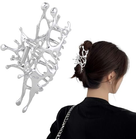 Fermagli per capelli in metallo, per donne, ragazze, bambini, in argento, eleganti fermagli per capelli, per feste, matrimoni, uso quotidiano, lavoro (effetto liquido)