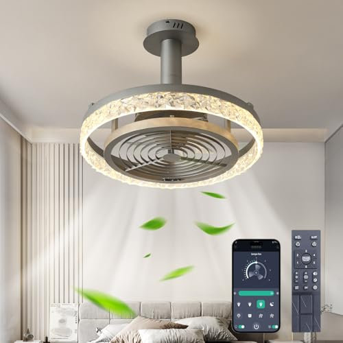 DIDADIDA 19.7'' Deckenventilatoren mit Beleuchtung, dreifach höhenverstellbar mit Schutzgitter für Wohnzimmer Schlafzimmer Deckenleuchten mit Ventilator, 3000-6000K dimmbar, 6 Luftgeschwindigkeiten