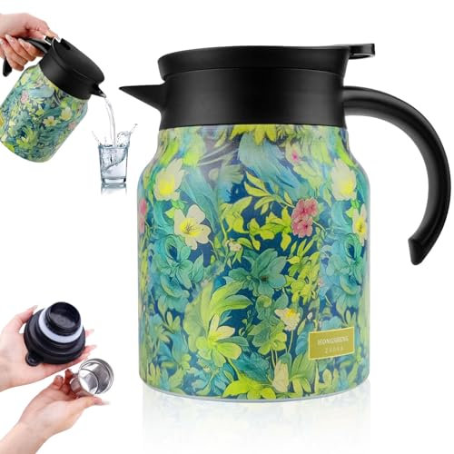 1000ML/1.76pt/35oz Vintage Floral Pattern Tea – Built-in Infuser, insulated teapot, Thermal Carafe, thermal jug, Tea Pot Infusers Teapot with Insulated Floral Infuser Teapot for Coffee, Tea & Beverage