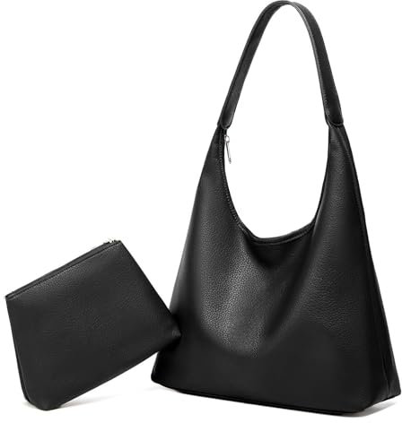HAIWILL Handtasche Damen Tote Bag Groß Shopper Tasche Damen Reißverschluss Umhängetasche Leder Hobo Bag Schultertasche 2-teiliges Set für Arbeit, Schule, Einkauf (Schwarz)