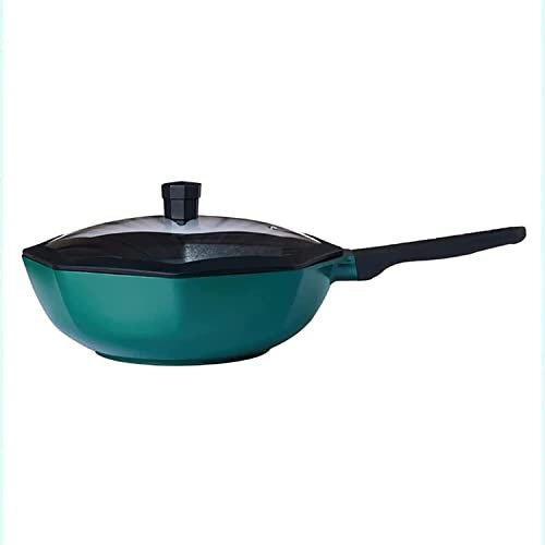 MYUYEE Padella Antiaderente con Manico Singolo da 30 cm Wok a 8 Angoli Padella Antiaderente per Cucina Cottura a induzione con Fiamma Libera,