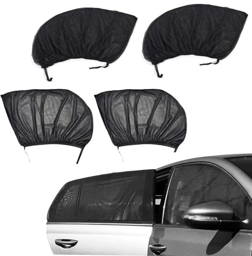 Car window sun shades, 4 pieces, elastic mesh, for front and rear side windows, made of breathable nylon, UV protection, easy installation, fits most