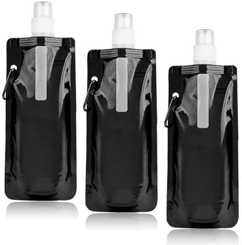 3 bottiglie pieghevoli da 500 ml, borsa d'acqua pieghevole, riutilizzabile, senza BPA, flessibile, pieghevole, per escursioni, fitness, avventura