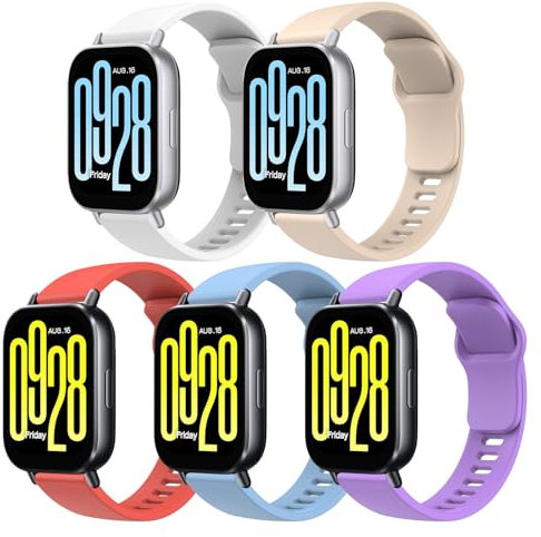 MoKo 5 Pezzi Cinturino Sportivo Compatibile con Xiaomi Redmi Watch 5 Active/5 Lite, 22mm Cinturino di Ricambio in Silicone Morbido per Uomo Donna, Or+Wht+Prl+Blu+LPnk